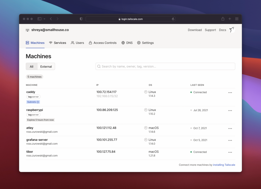 Tailscale Admin Console